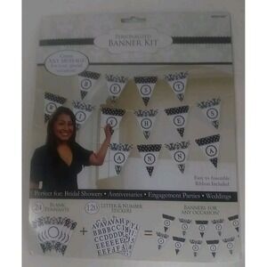 Party Banner Kit Personalized Amscan Black White Polka Dots Floral Scroll Create